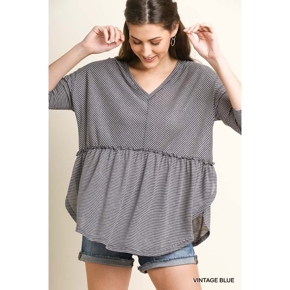 Umgee Babydoll Striped Top, Blue